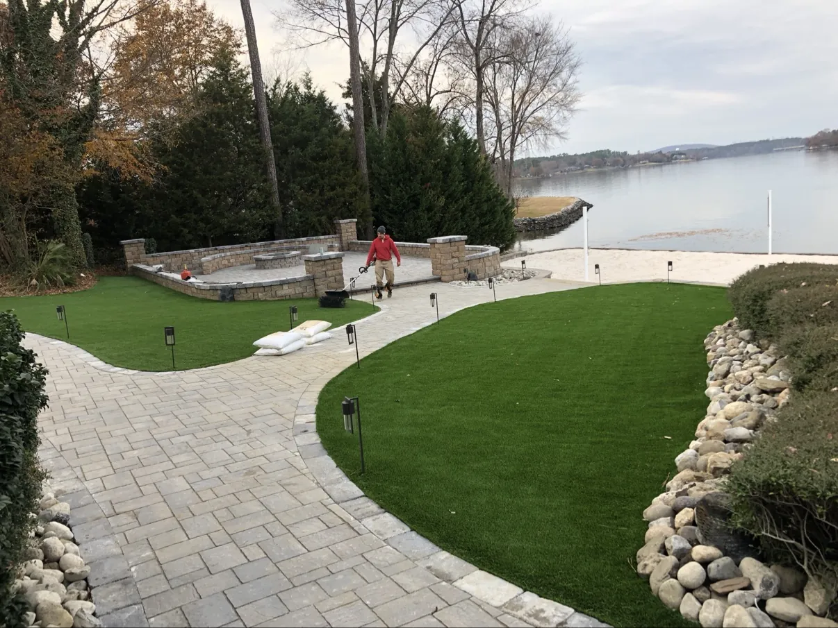 Residential artificial grass lawn on Lake Norman NC