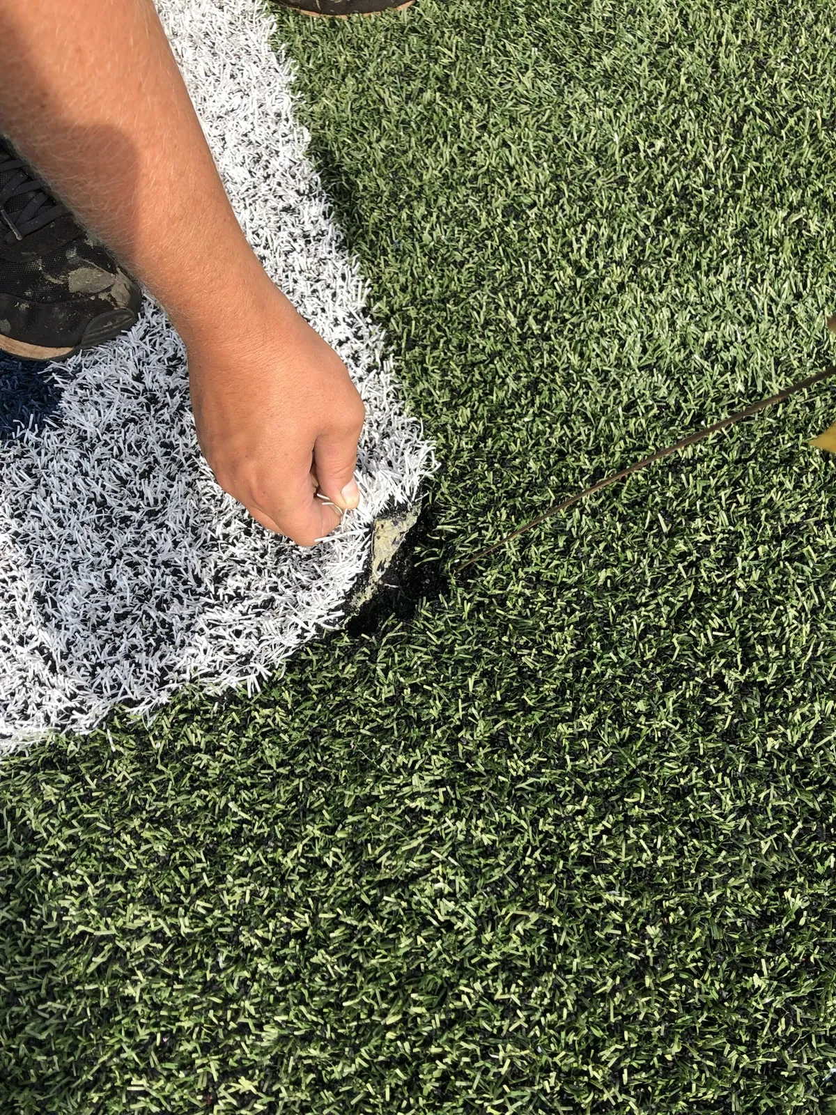 Seam repair in progress