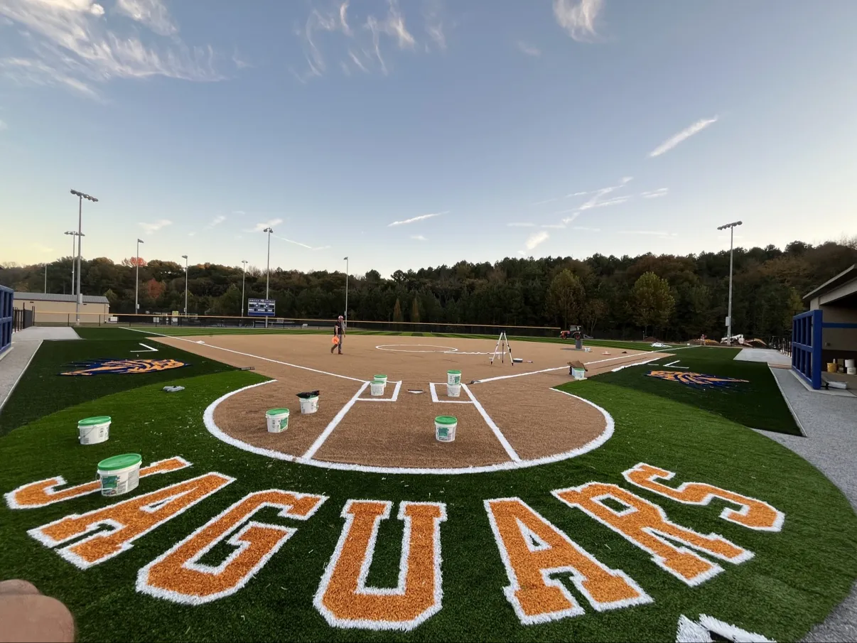 Softball infield with mascot inlay
