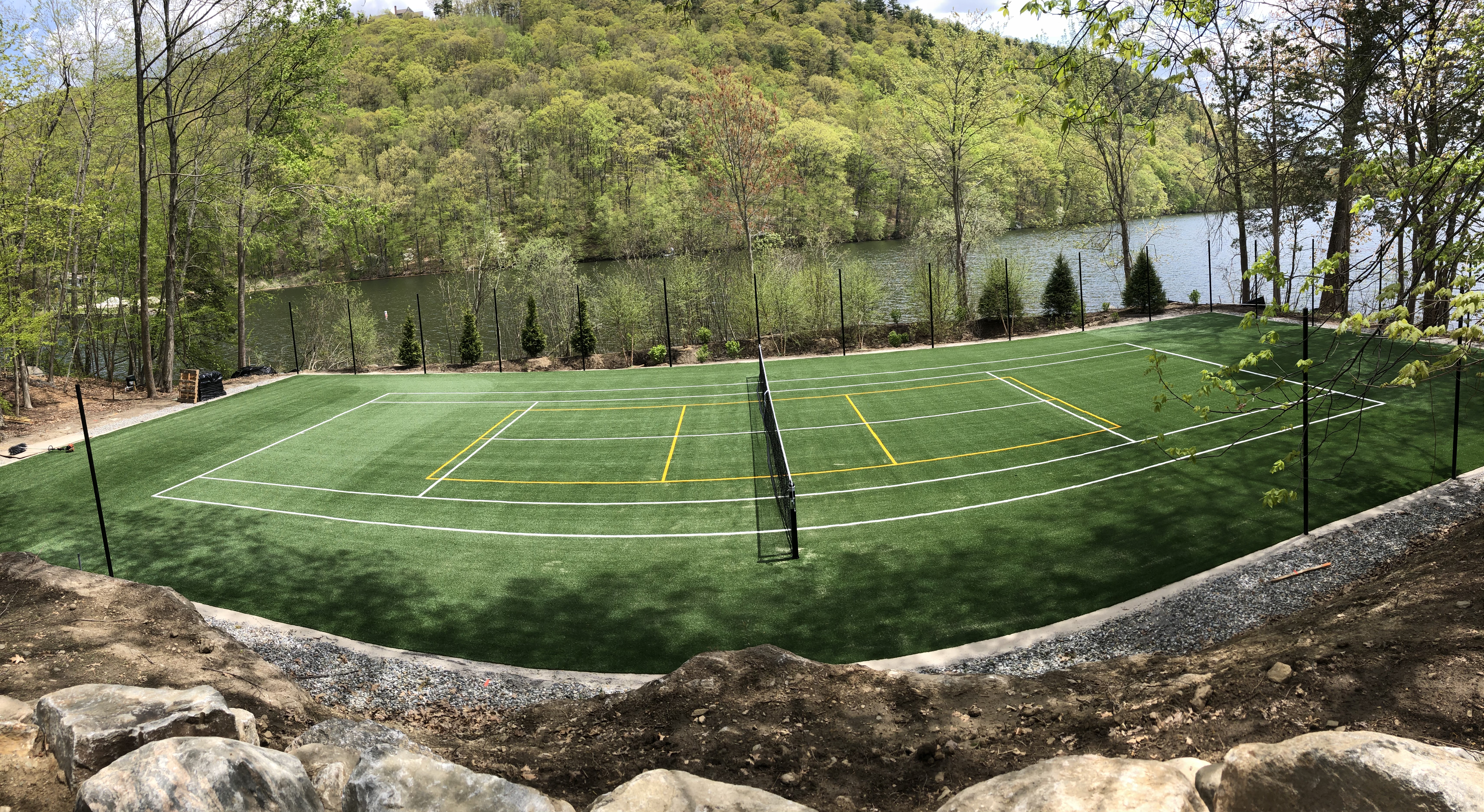 Close-up of turf fibers and inlaid line